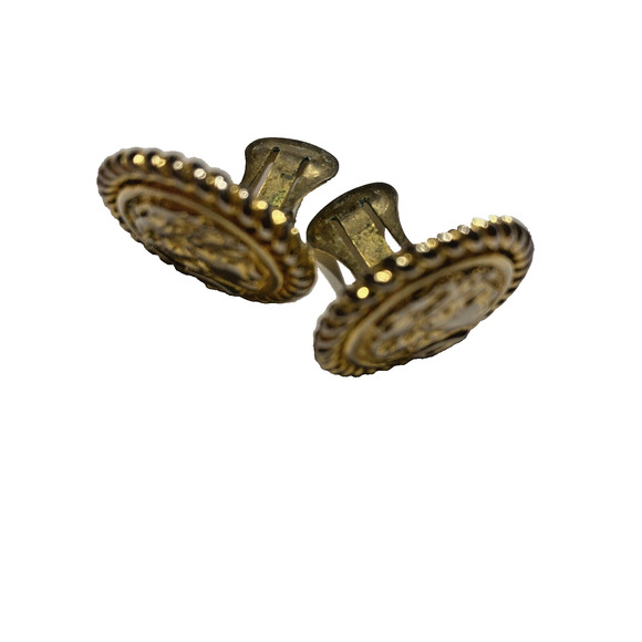 Vintage Mid Century Button Style Clip On Earrings Goldtone Textured Conservative - Picture 6 of 6
